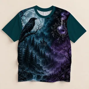 Gothic Raven Moon Castle and Potion Scene for Halloween Dark Fantasy Nights All-over Print Unisex T-shirt
