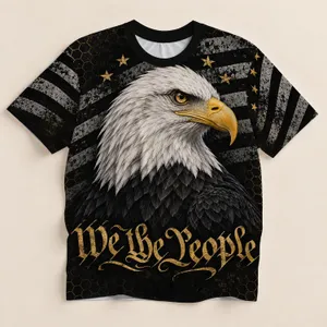 Bald Eagle And Honeycomb Flag Motif For Motorcycle Rides And Outdoor Camping All-over Print Unisex T-shirt