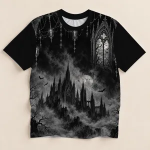 Gothic Cathedral Window and Bats for Haunted Halloween Nights and Fall Gatherings All-over Print Unisex T-shirt