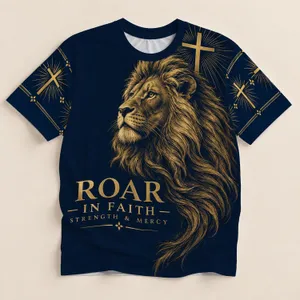 Golden Lion And Cross Faithful Courage For Daily Wear And Weekend Reflection All-over Print Unisex T-shirt