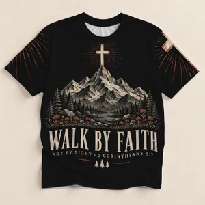 Mountain Faith Cross and Forest Scene for Outdoor Devotion and Everyday Casual Wear All-over Print Unisex T-shirt