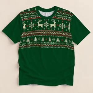 Nordic Reindeer Snowflakes and Evergreen Trees for Festive Christmas Celebrations All-over Print Unisex T-shirt