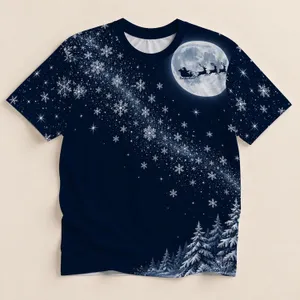 Moonlit Sleigh and Snowflake Forest for Christmas Holiday Celebrations All-over Print Unisex T-shirt