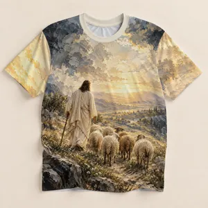 Shepherd Guiding His Flock for Faithful Everyday Wear and Sunday Worship All-over Print Unisex T-shirt