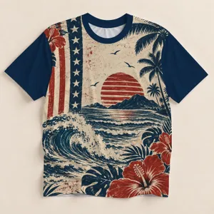 Ocean Waves Hibiscus Flowers Tropical Sunset Waves And Palm Trees For Relaxed Coastal Summer All-over Print Unisex T-shirt
