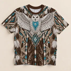 Snowy Owl Beadwork for Winter Travel and Bohemian Everyday Style for Women Outdoors All-over Print Unisex T-shirt