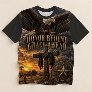 Bald Eagle Cross and Sunset Homestead Tribute for Veterans and Retired Service Members All-over Print Unisex T-shirt