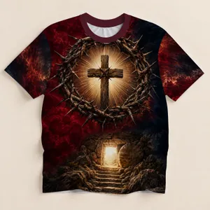 Crown of Thorns Cross and Resurrection Tomb for Easter Worship and Church Faith Gifts All-over Print Unisex T-shirt