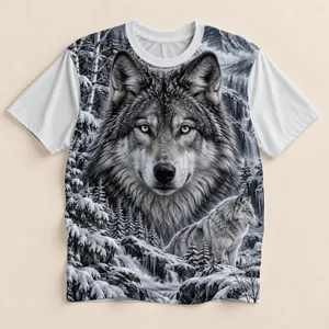 Realistic Wolf And Snowy Forest Wilderness Scene For Outdoor Adventure Enthusiasts All-over Print Unisex T-shirt