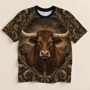 Longhorn Bull Western Scrollwork for Ranch Days and Country Weekends All-over Print Unisex T-shirt