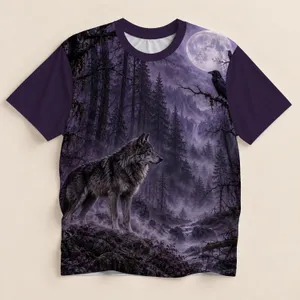 Wolf Raven Moonlit Forest Scene For Gothic Night Walks And Nature Lovers All-over Print Unisex T-shirt