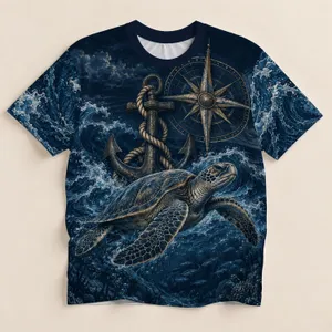 Sea Turtle Compass Nautical Art for Coastal Adventures and Outdoor Travel All-over Print Unisex T-shirt