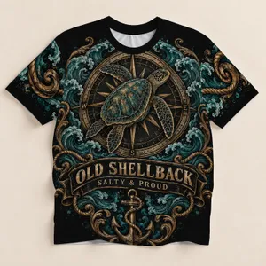 Vintage Nautical Turtle Compass and Anchor for Coastal Adventures and Outdoor Travel All-over Print Unisex T-shirt