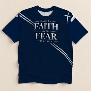 Silver Cross and Faith Over Fear Scripture Message for Christian Men’s Daily Encouragement All-over Print Unisex T-shirt