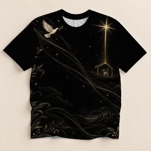 Golden Nativity Star and Peace Dove for Christmas Worship and Faithful Holiday Gatherings All-over Print Unisex T-shirt