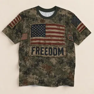 Weathered American Flag and Freedom Emblem for Patriotic Casual Everyday Wear All-over Print Unisex T-shirt