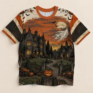 Haunted Mansion Pumpkin Ghost Scene for Halloween Nights and Spooky Autumn Gatherings All-over Print Unisex T-shirt