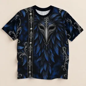 Gothic Raven Mask and Blue Feathers for Dark Evening Style and Alternative Wear All-over Print Unisex T-shirt