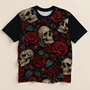 Red Rose And Ivory Skull Motifs For Halloween And Gothic Style Fans All-over Print Unisex T-shirt