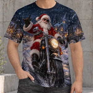 Santa Motorcycle Ride Through a Snowy Christmas Town for Holiday Adventurers All-over Print Unisex T-shirt