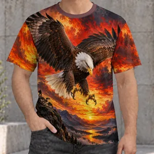 Soaring Bald Eagle Over Fiery Sunset for Wildlife Enthusiasts and Outdoor Adventurers All-over Print Unisex T-shirt