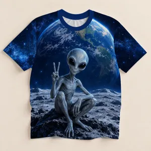 Seated Blue Alien Beneath Earth for Sci-Fi Parties and Cosmic Nights All-over Print Unisex T-shirt