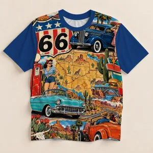 Vintage Highway Cars and Americana Collage for Summer Road Trip Adventures All-over Print Unisex T-shirt