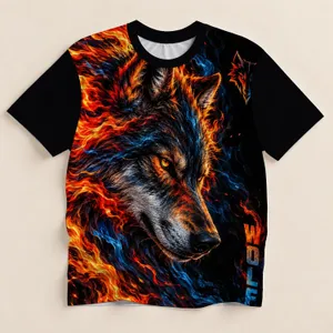 Fiery Wolf Portrait With Midnight Flames For Bold Autumn Outdoor Style And Nature Lovers All-over Print Unisex T-shirt