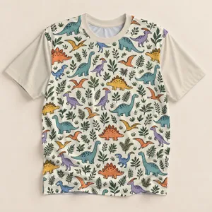 Colorful Dinosaur And Fern Motifs For Playful Weekend Outings And Everyday Casual Wear All-over Print Unisex T-shirt