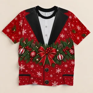 Red Tuxedo Christmas Outfit with Evergreen and Snowflakes for Holiday Parties All-over Print Unisex T-shirt