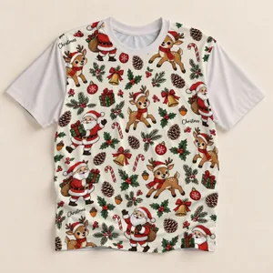 Santa Reindeer Holly and Pine Cones for Cheerful Christmas Holiday Celebrations All-over Print Unisex T-shirt