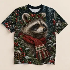 Cozy Winter Raccoon with Holly for Festive Woodland Days and Nature Lovers All-over Print Unisex T-shirt