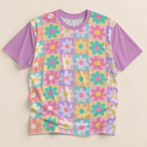 Pastel Daisy Checkerboard for Cheerful Spring Days and Colorful Everyday Weekend Wear All-over Print Unisex T-shirt