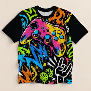 Neon Gaming Controller and Graffiti for Casual Gamer Hangouts and Weekend Play Everyday All-over Print Unisex T-shirt