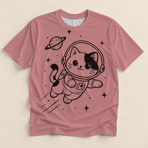 Cute Astronaut Cat with Starry Space Details for Casual Everyday Wear and Cat Lovers All-over Print Unisex T-shirt