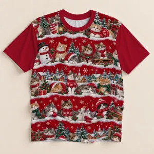 Christmas Cats in a Snowy Holiday Scene for Cozy Celebrations and Cat Lovers All-over Print Unisex T-shirt
