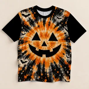 Orange Jack-O'-Lantern Face with Bats for Halloween Parties and Spooky October Nights All-over Print Unisex T-shirt