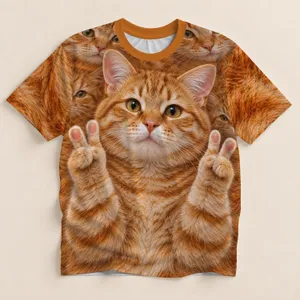 Orange Tabby Cat Making Victory Signs for Playful Everyday Style and Cat Lovers' Gifts All-over Print Unisex T-shirt