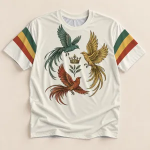 Three Crowned Birds and Leaf Motif for Laid-Back Music Fans and Nature Lovers All-over Print Unisex T-shirt