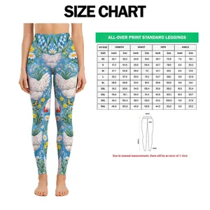 Playful White Farm Chickens And Meadow Blooms For Cozy Country Living And Farmhouse Style Leggings