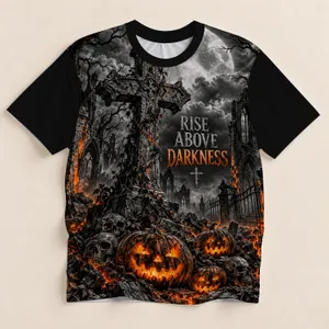 Gothic Pumpkin Cross and Moonlit Graveyard for Halloween Nightwear All-over Print Unisex T-shirt