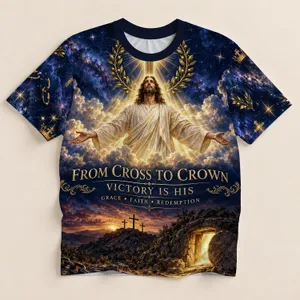 Christian Cross and Crown Faith Message for Worship and Daily Inspiration for Believers All-over Print Unisex T-shirt