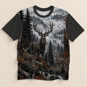 Majestic Deer in Misty Forest for Camping and Hiking Adventures in the Wild Nature All-over Print Unisex T-shirt