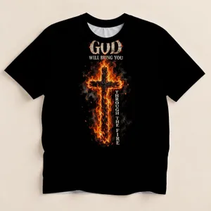 Fiery Cross Faith Message for Festivals, Worship and Everyday Streetwear for Men All-over Print Unisex T-shirt