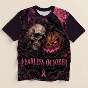 Gothic Skull Pumpkin Raven and Roses for Halloween Night and October Season All-over Print Unisex T-shirt
