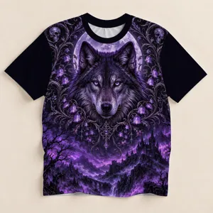 Violet Wolf, Moon and Castle for Gothic Nightlife and Dark Fantasy Fans All-over Print Unisex T-shirt