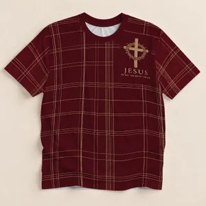 Burgundy Gold Faith Cross Emblem for Worship Gatherings and Everyday Devotion Style All-over Print Unisex T-shirt