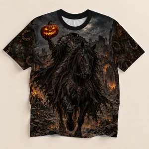 Headless Knight And Glowing Pumpkin Horseback Ride For Halloween Night Enthusiasts All-over Print Unisex T-shirt
