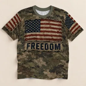 Distressed American Flag And Freedom Emblem For Patriotic Independence Day Wear All-over Print Unisex T-shirt