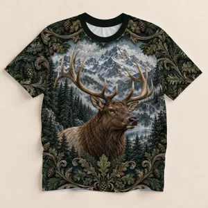 Elk Mountain Forest Scene for Hiking Adventures and Outdoor Nature Lovers Gift All-over Print Unisex T-shirt